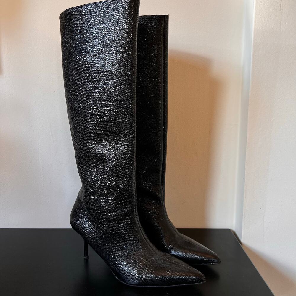 Zara Tall Black Textured Pointed Toe Stiletto Heeled Boots Women’s 39